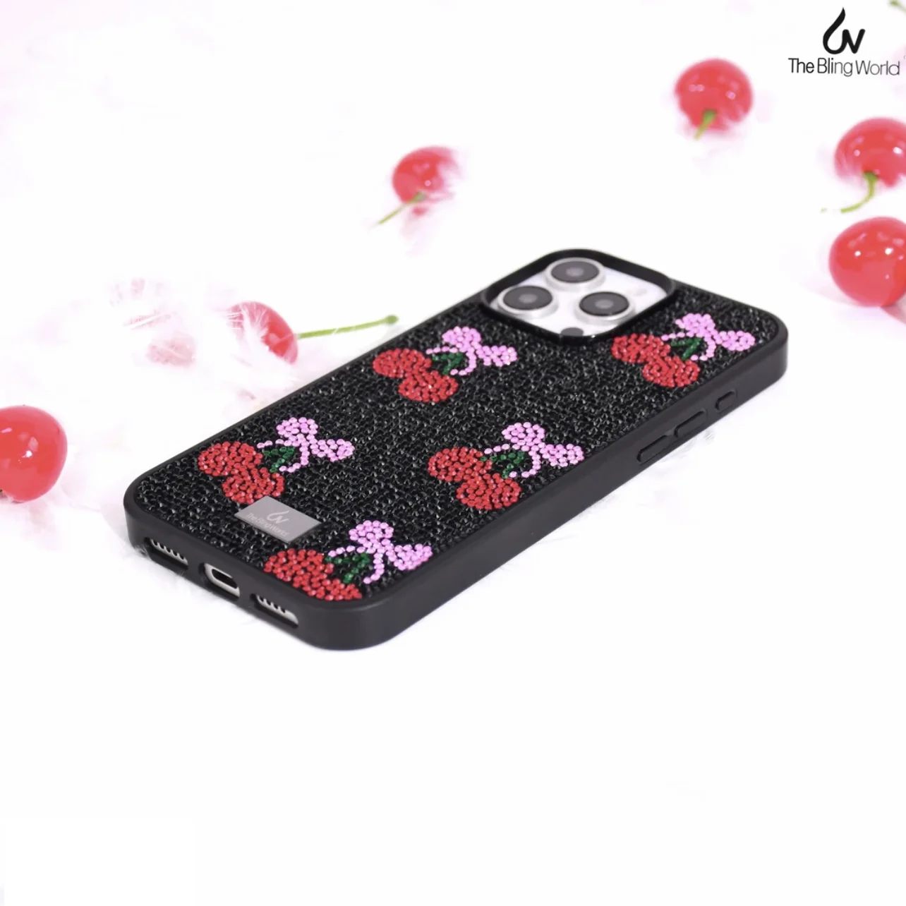 

The Bling World Luxury 3D Cherry Bow Case for iPhone 17 16 15 14 13 Pro Max Shiny Rhinestone Crystal Inlaid Women Soft TPU Cover