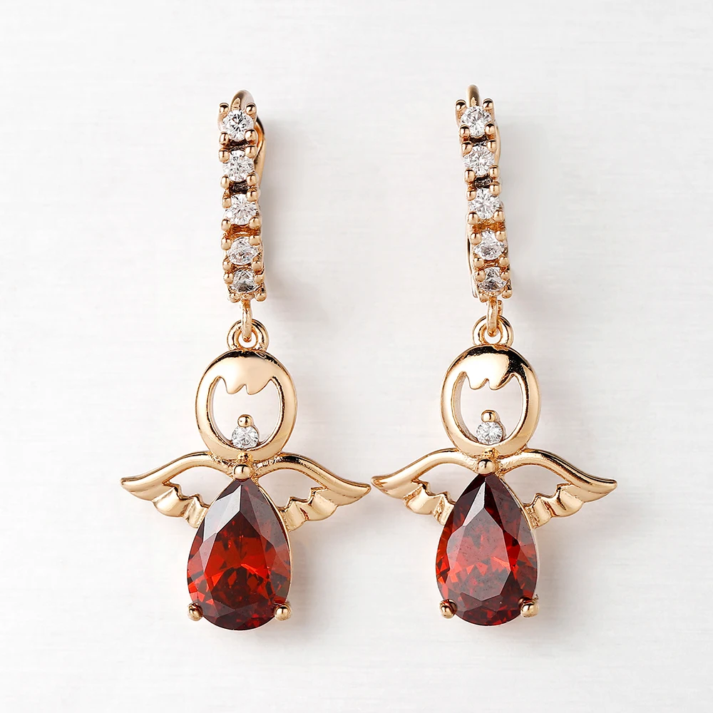 Angel Fallen Earrings Red Teardrop-Shaped Crystal-Encrusted Earrings Ideal Jewelry Gifts For Ladies Formal Events And Dates