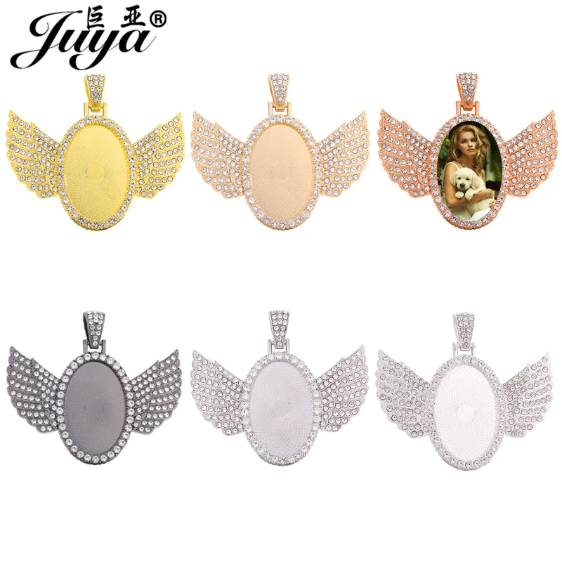 1pcs 20x30mm/28x38mm Oval Wings Cabochon Base Pendant Tray Bezels Charms For Jewelry Making DIY Photo Necklaces Accessories