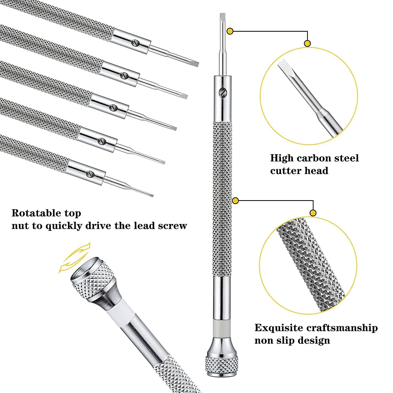 

A15F-Micro-Precision Jewelry Screwdriver 0.6-1.6Mm 8PCS Watch Screwdriver Set With 8 Extra Replacement Blades