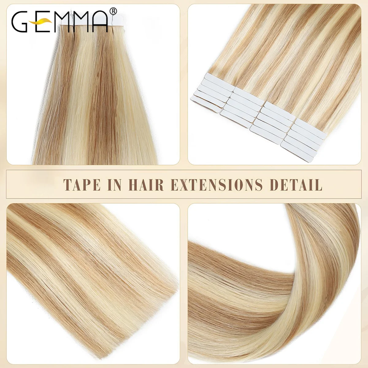 100% Remy Human Hair Tape in Extensions Hairpieces Buddle 20pcs/pack Light Golden Blonde Soft Skin Weft Straight Hair for Women