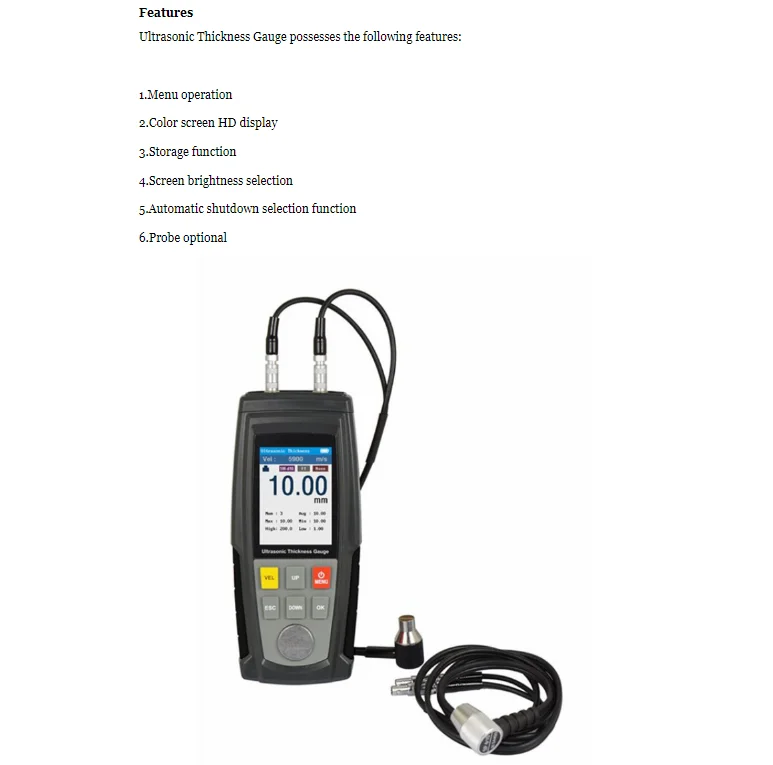 WT130A Ultrasonic Thickness Gauge Meter Digital Width Measuring Instruments 1.00-300.0mm High Precision Thick Gauge