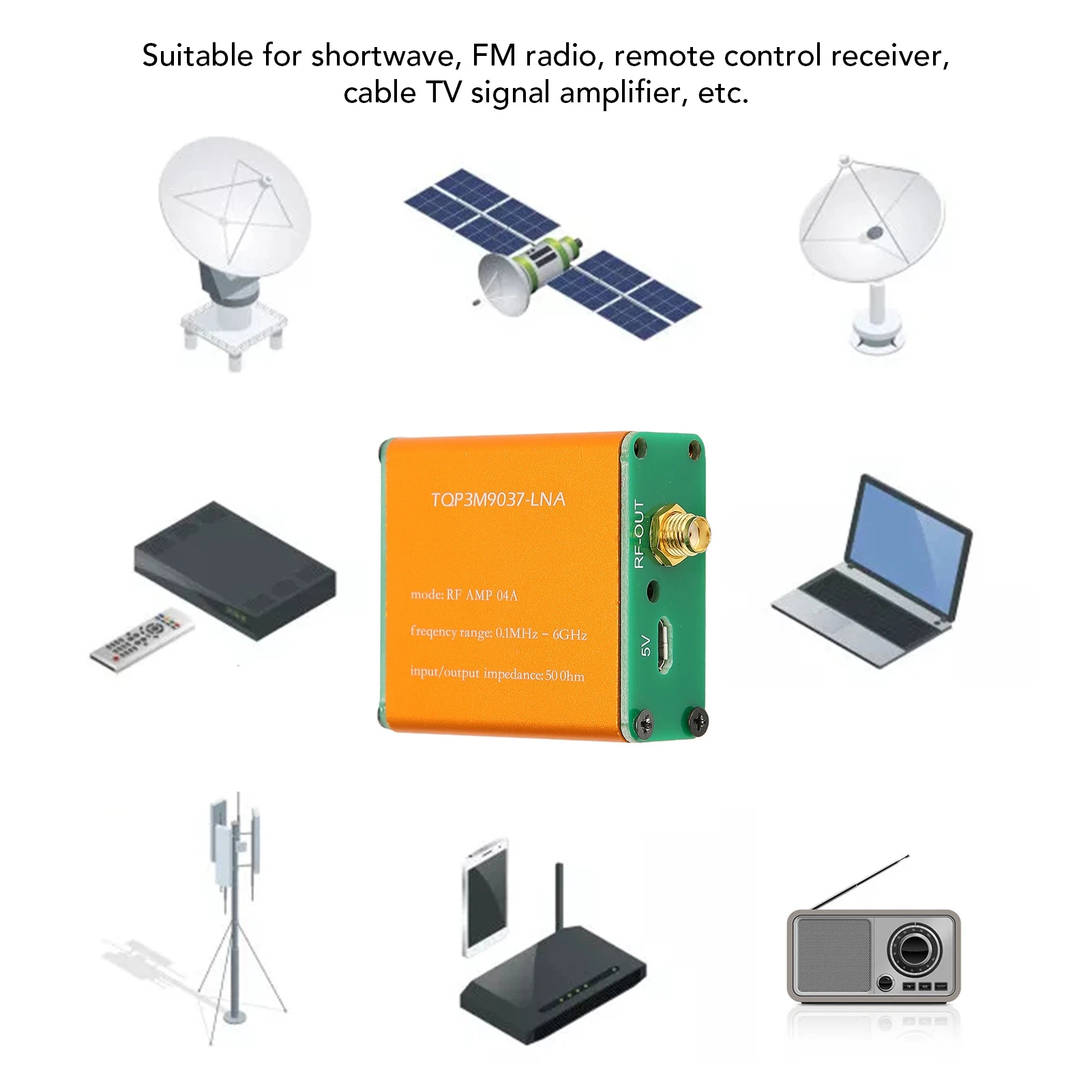 Amplificador de bajo ruido de banda completa de 0,1 MHz-6 GHz, módulo RF LNA de alta ganancia de 20dB para sistema de antena de Radioaficionado SDR, amplificador de señal de grado profesional