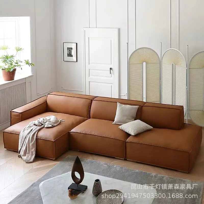 Italian light luxury tofu block leather sofa simple living room corner combination sofa