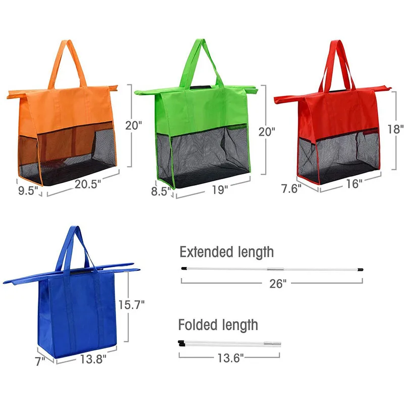 4Pcs/set Supermarket Shopping Storage Bags Foldable Cart Trolley  Reusable Eco-Friendly Grocery Shop Handbag Nonwovens Tote Bag