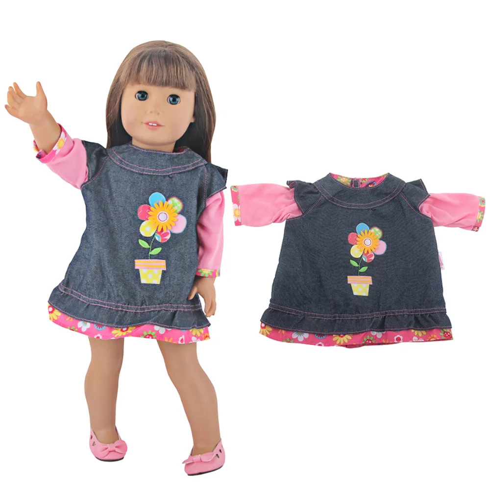 

43cm rebirth doll dress, 18-inch girl doll dress accessories, colorful flower denim dress