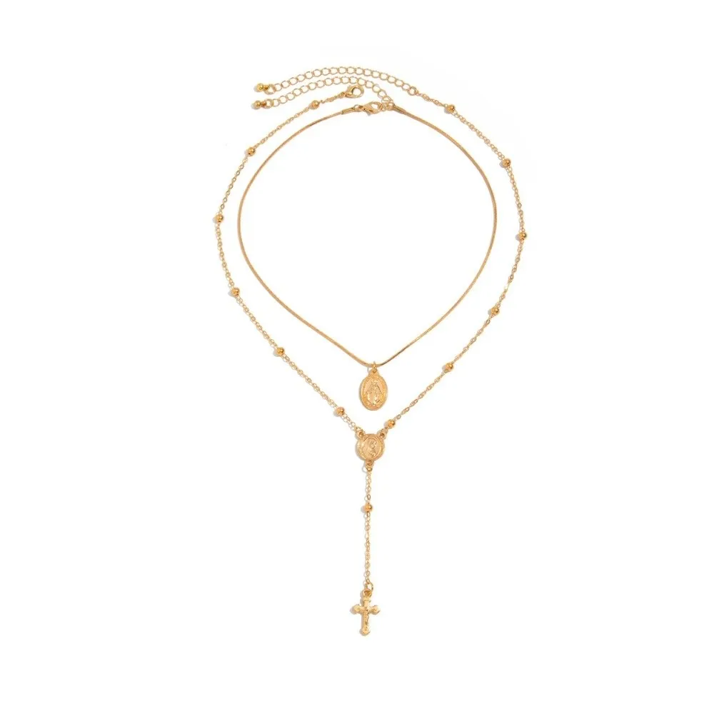 فريدة من نوعها حجر الراين معدن مكدسة قلادة Y2K الأزياء الصليب قلادة مجموعة خمر نمط سبائك ملونة الرقبة قلادة الفتيات