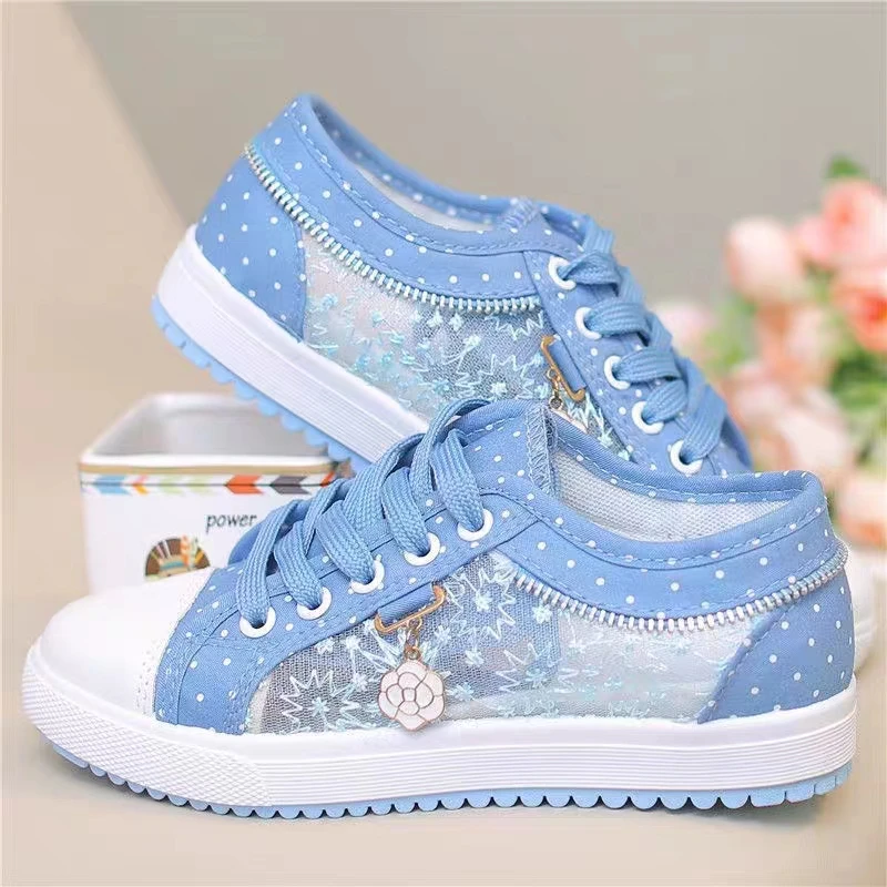 Women Shoes 2023 Fashion Summer Casual Shoes Cutouts Lace Canvas Hollow Breathable Platform Flat Shoes Woman Sneakers