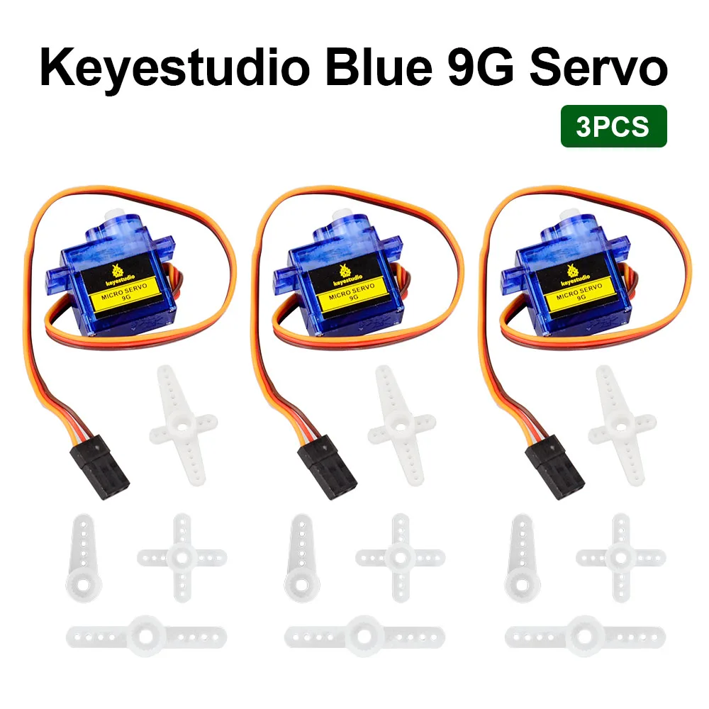 Keyestudio 3PCS Blue 9G Servo Micro Servo Motors With 90 Degrees Angle Range About 90° Three Interfaces For Arduino DIY Kit