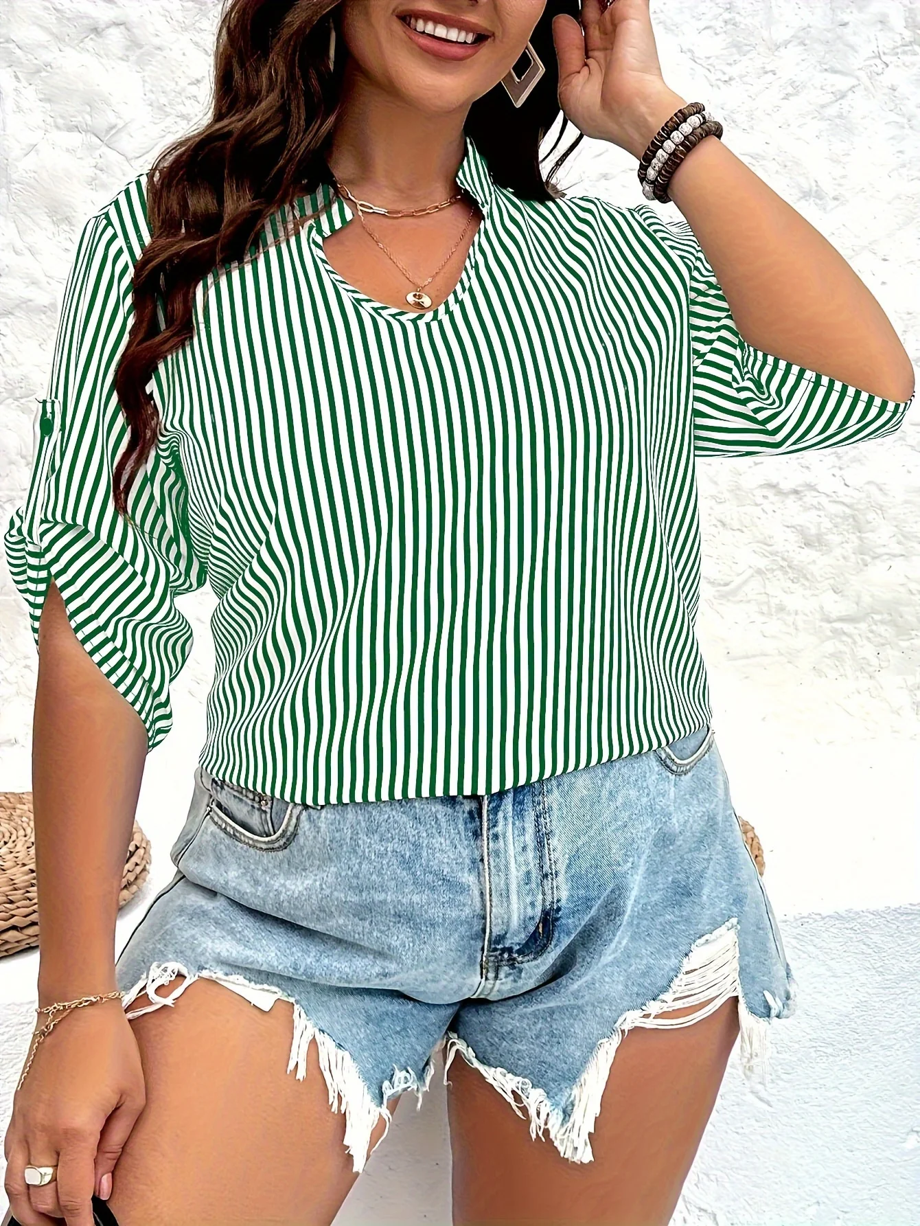 Women's Plus-Size Striped Shirt – Casual Summer Top for Work or Outings view 4