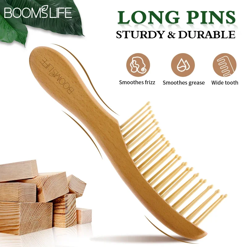 Wood Comb Wide Tooth Wet Hair Combs Anti-Static Styling Comb for Long Hair Head Acupuncture Point Massage Gift for Women