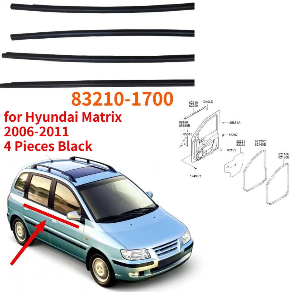 83210-17001 Door Exterior Window Weatherstrip Kit Shell for Hyundai Matrix 2006-2011 Shell 4 Pieces Black