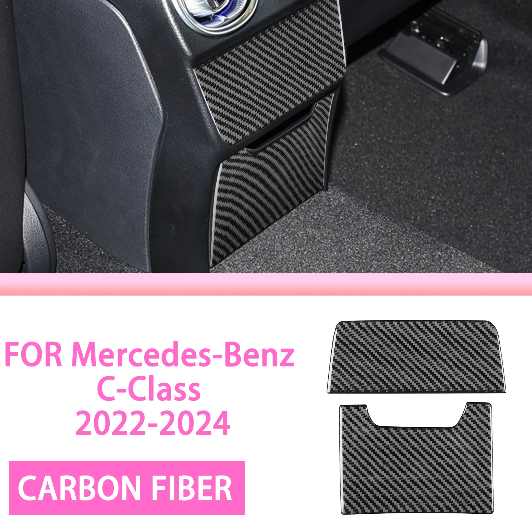 

FOR Mercedes-Benz C-Class 2022-2024 Carbon Fiber Car Rear Central Storage Compartment Decoration Interior Accessories Sticker