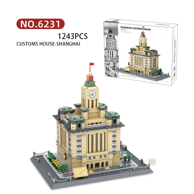 Creative Famous Architecture Block China Shanghai Bund Customs Building Model Brick Assemble Model Toy Collection For Adult Gift