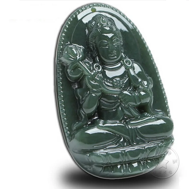 Green Mahasthamaprapta Bodhisattva Pendant, Hotan Jade Zodiac Horse Guardian Deity, Nativally Auspicious Buddha