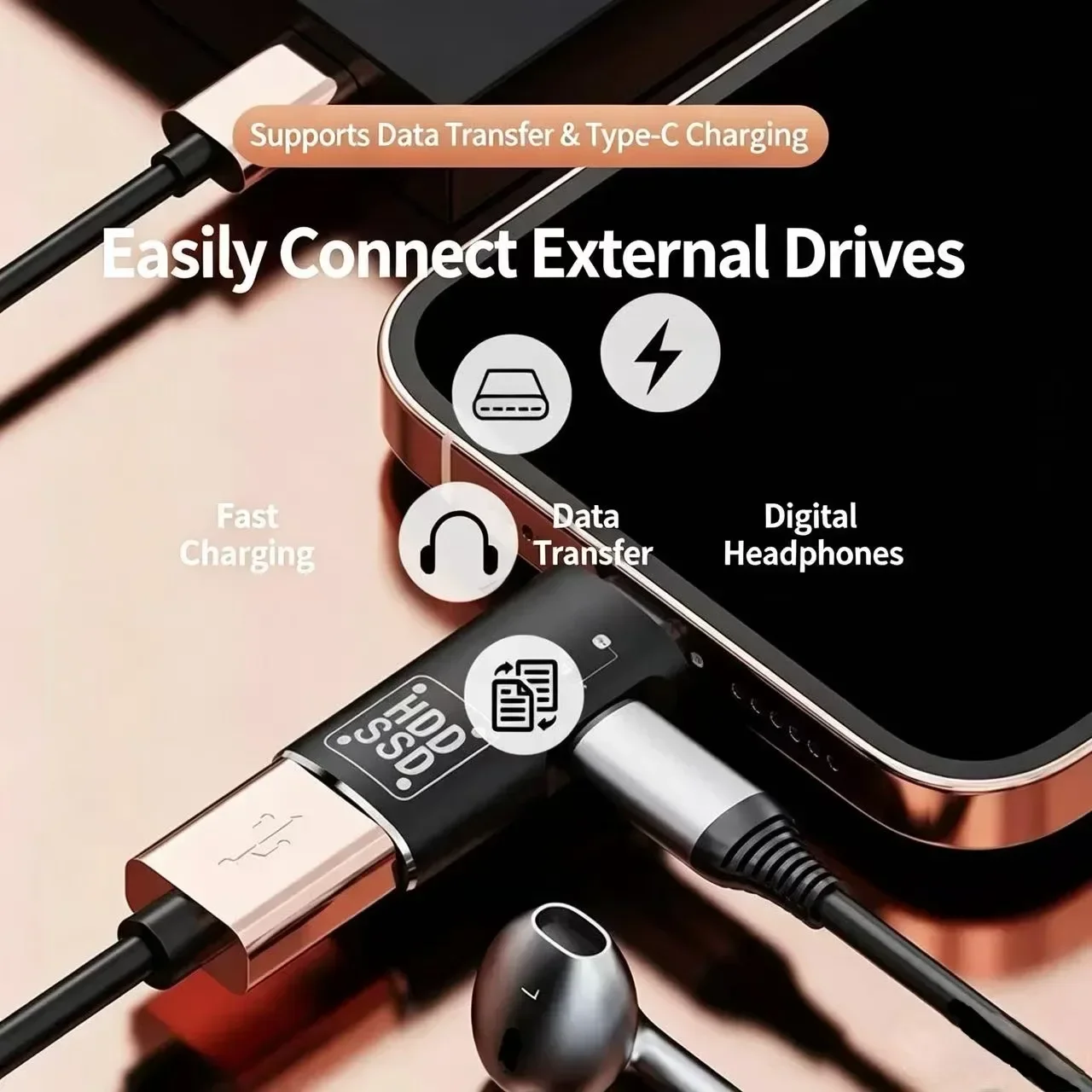 Multi-Function Type-C to USB Dual-In-One OTG Adapter, Supports Digital Audio Headset