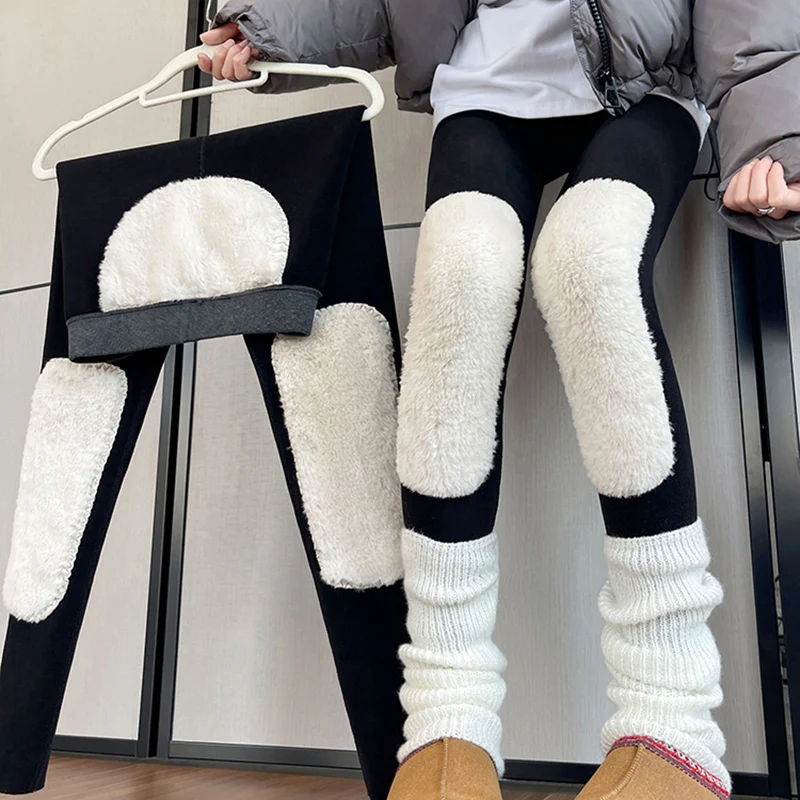 

Lamb Wool Patchwork Thicken Cold Leggings Women Autumn Winter Warm Plush Leggings 2025 New Solid Color Casual Woman's Leggings