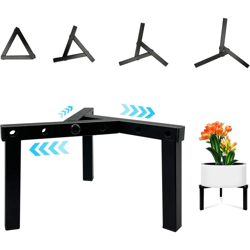 Adjustable Height Metal Plant Stand, 3 Legs, Suitable for 5-10 Pots, Indoor & Outdoor Use, Black
