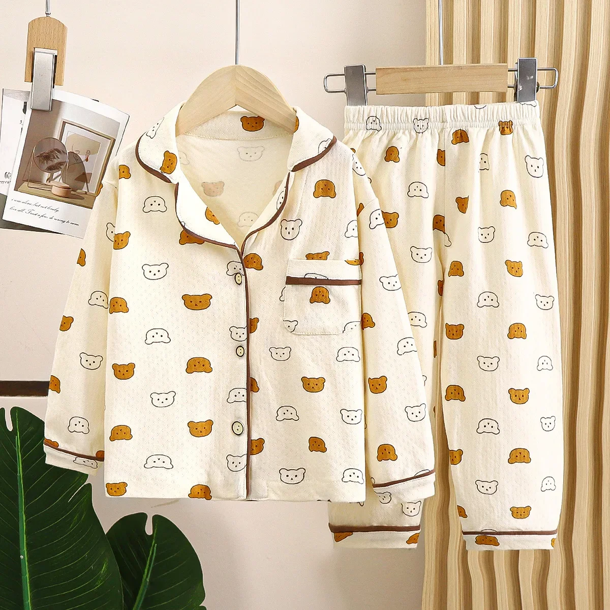 Kinderlente zomer pyjama sets jongens meisjes leuke cartoon print lange mouw revers nachtkleding baby casual losse homewear