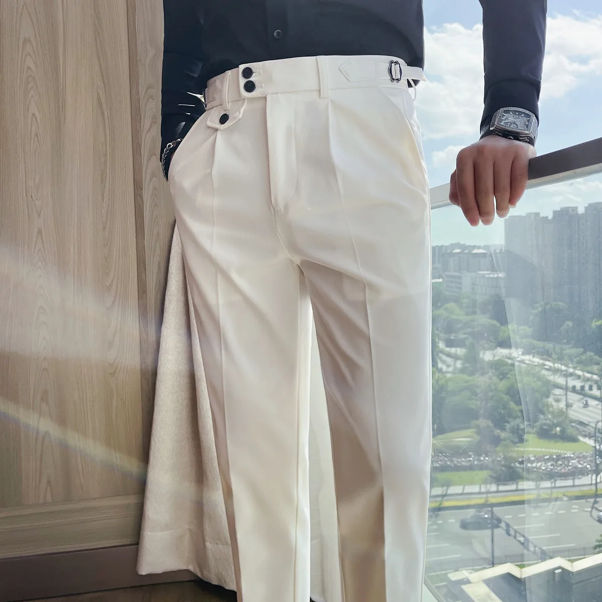

Autumn Winter High Waisted Suit Pants for Men Slim Fit Elegant Business Casual Pants Versatile Social Office Wedding Trousers