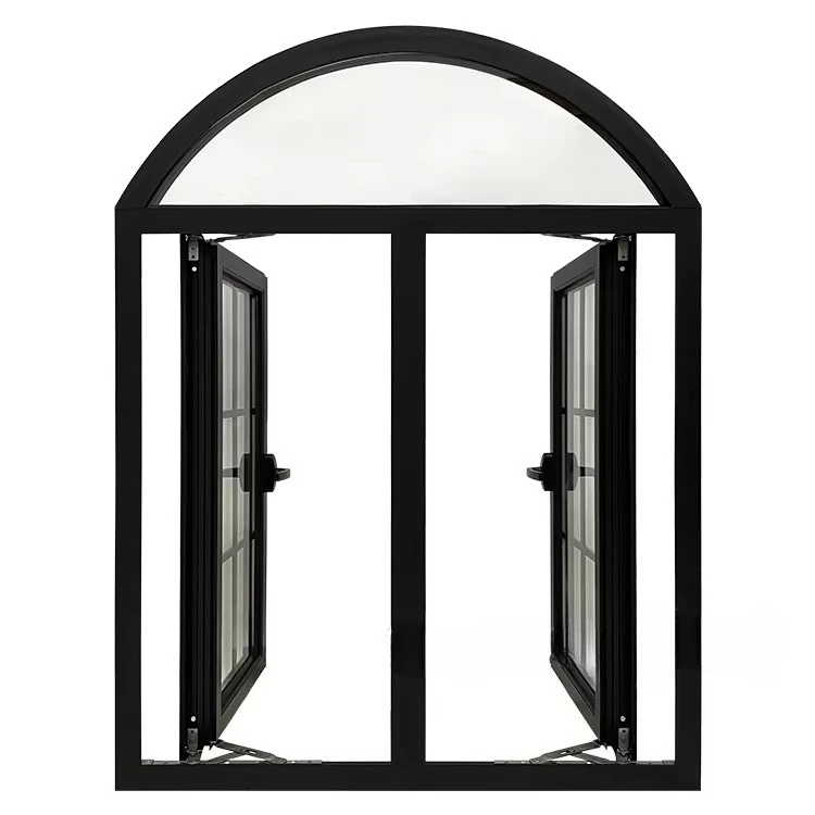 Aluminum Black Color French Top Arch Window Double Glazed Grill Design