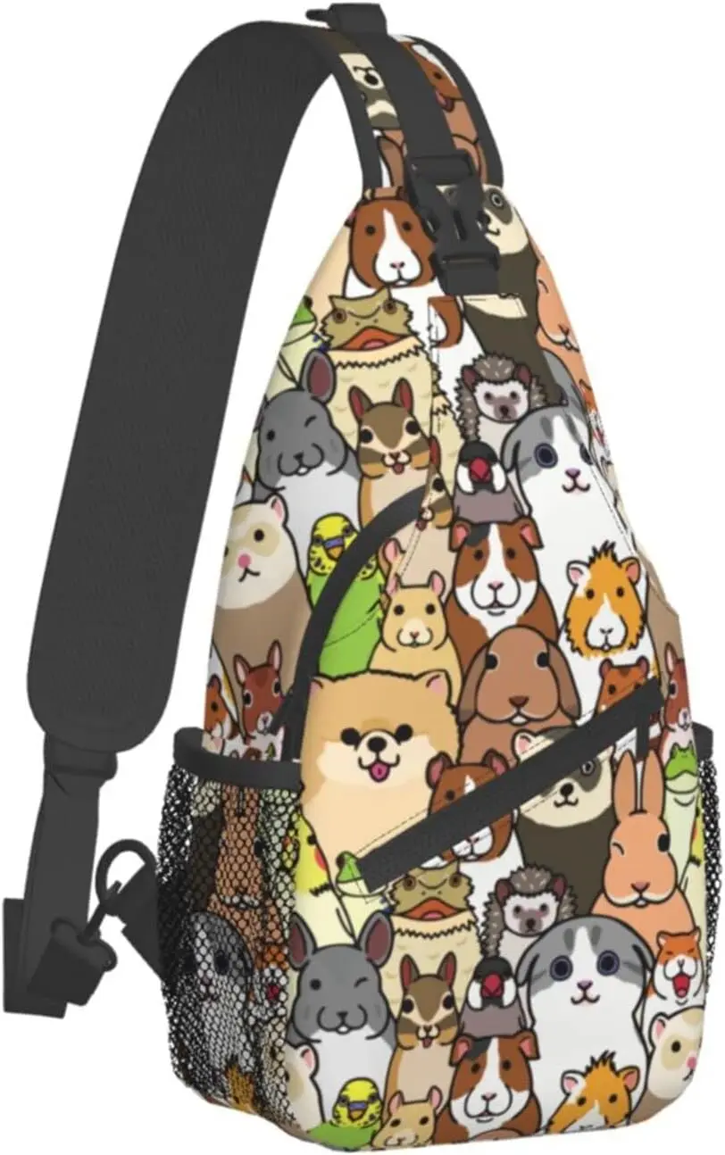 Bunny Cartoon Animals Sling Bag para homens e mulheres, mochila crossbody, bolsa de ombro unissex, viagem, casual, caminhada, alça ajustável