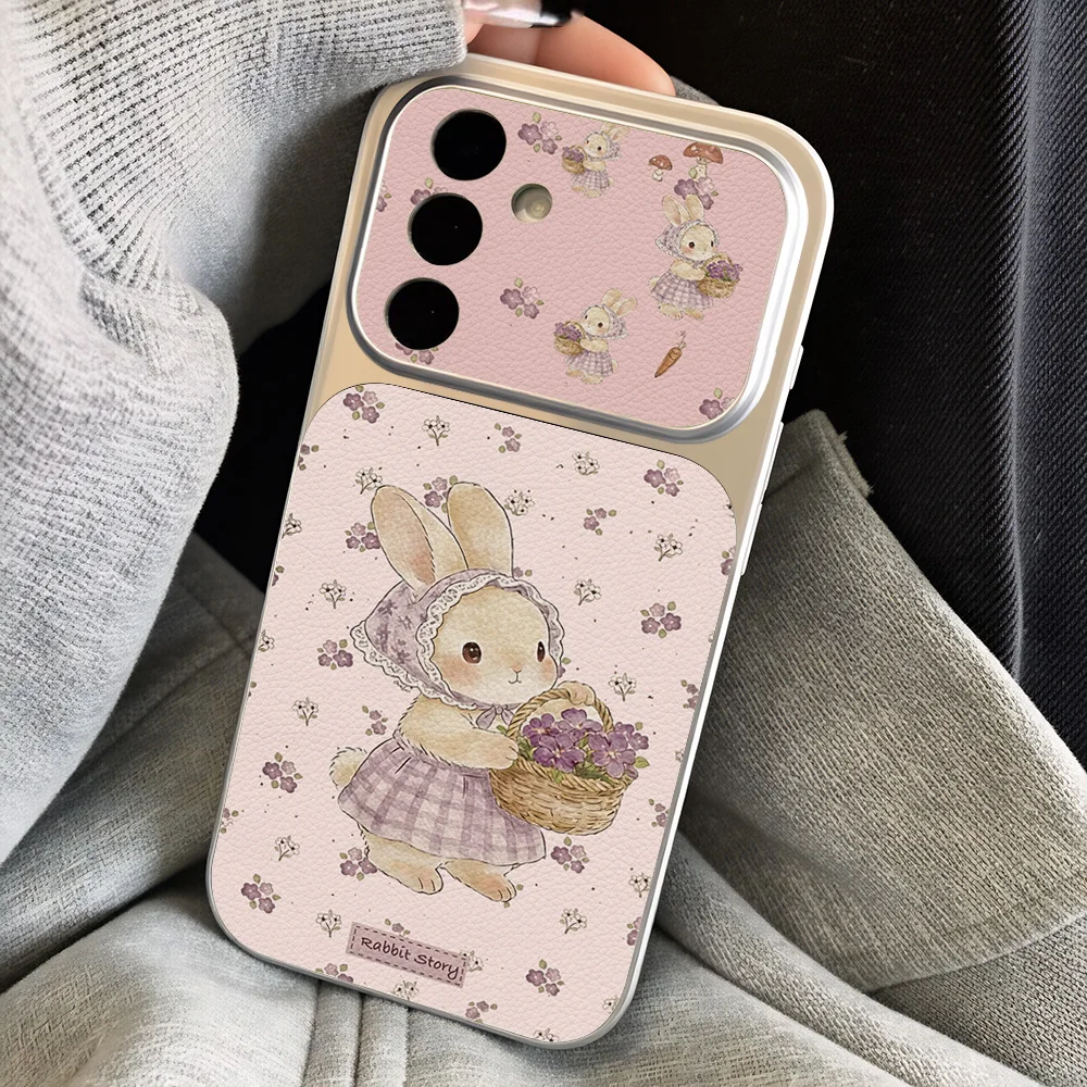 Cute Rabbit Leather Phone Case For Samsung A37 A57 A27 A17 A07 A56 A36 A26 A16 A06 S25 S26 Ultra With Lanyard Large Window Cover view 3