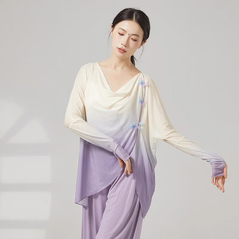 Costumes de spectacle de danse classique, haut de ballet moderne, couleur dégradée, haut d'entraînement de danse classique