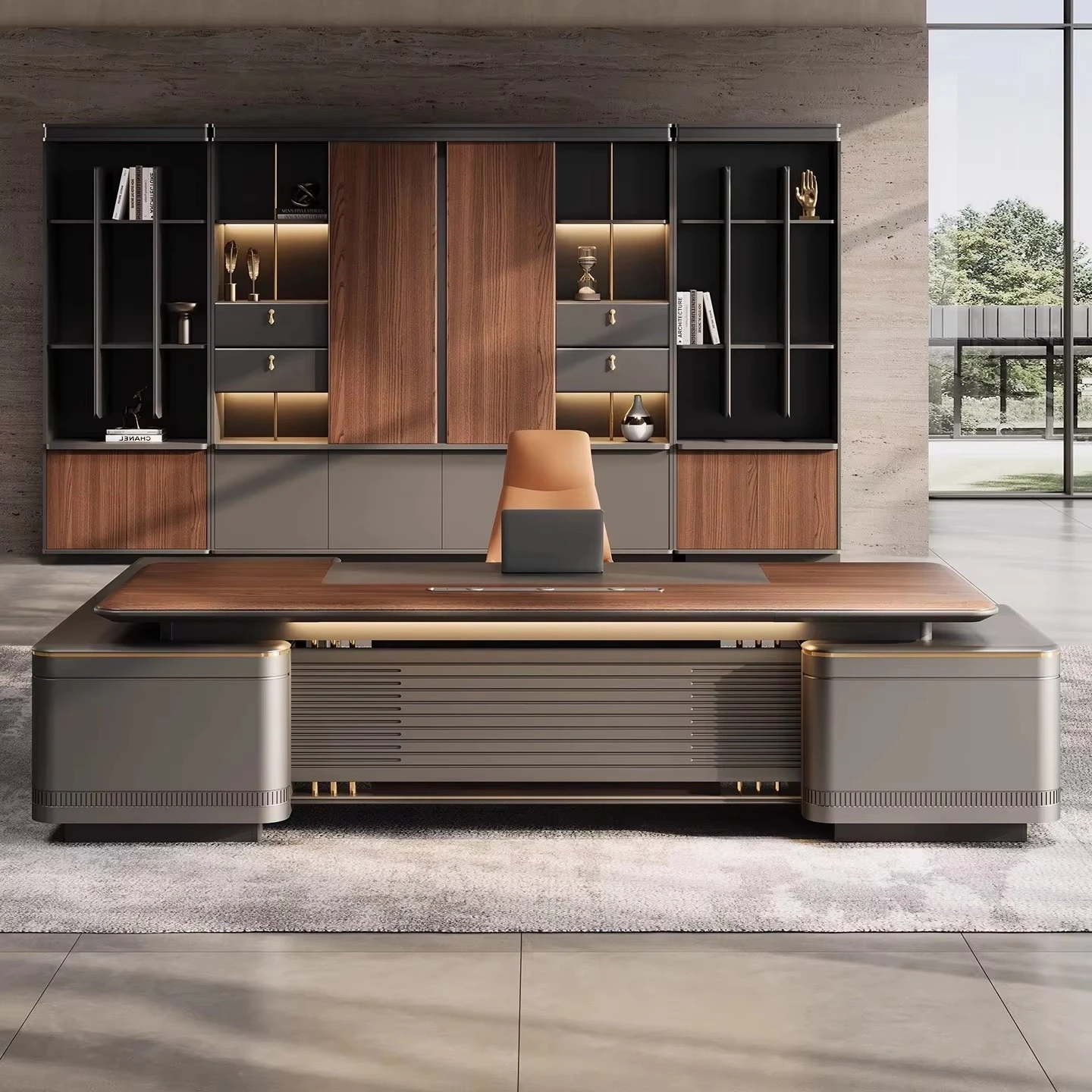 Luxury Office Furniture Modern Design l Shape Ceo Office Table and Chair Set Modern Minimalist Executive Office Desk Italian