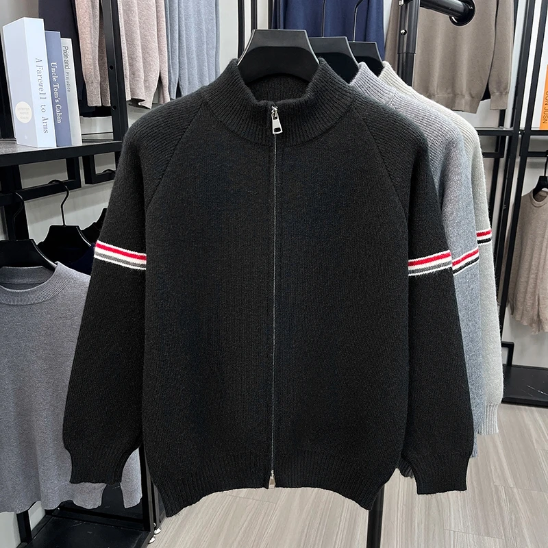 Heiß begehrtes Herren-Strickhemd für Herbst und Winter mit Reißverschluss, modischem Streifenmuster, Business-Casual, verdickt, neues Herren-Strickhemd – Detail 8