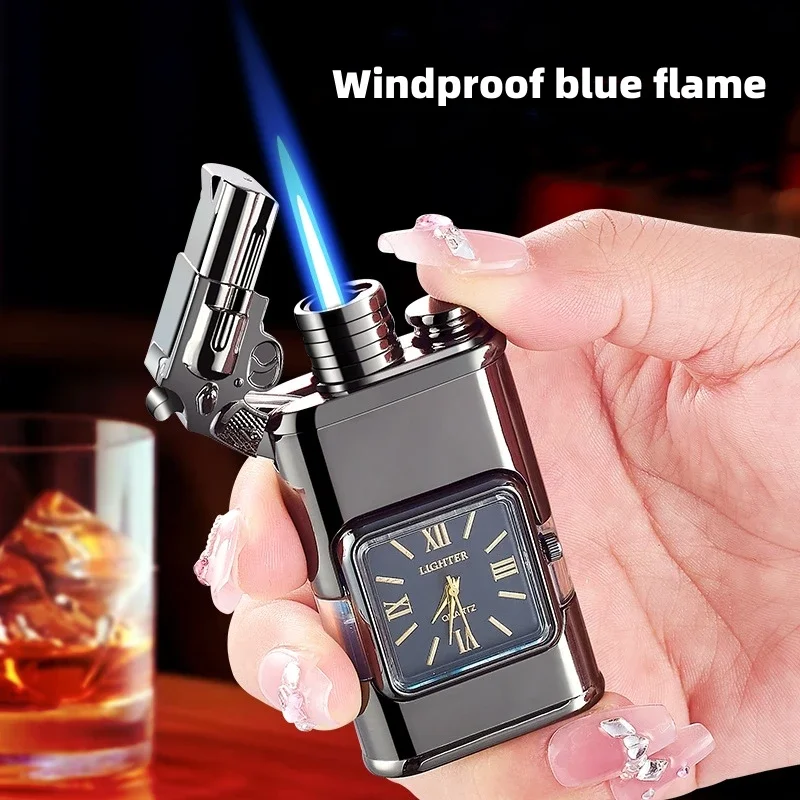 Creative Metal Direct Charge Blue Flame Lighter Personalized Windproof  Elegant Open Flame Double Flame Lighter Men\'s Gift