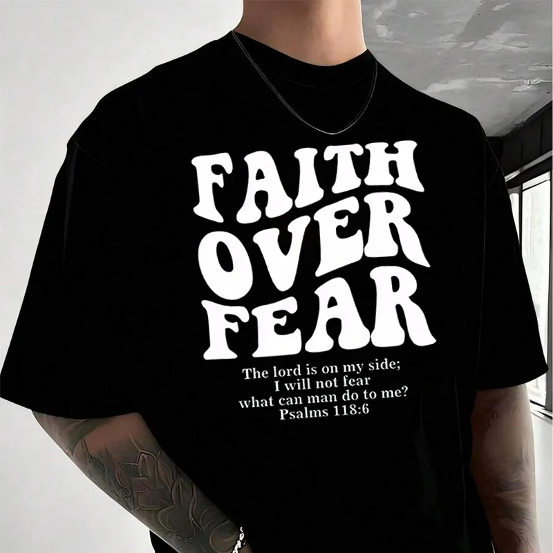 

Men's Women Summer 100% Cotton T-shirt Faith Over Fear Christian Loose Short Sleeved Casual Basic TShirt Unisex Tops