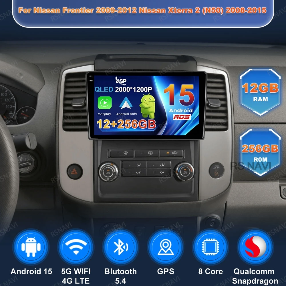 Android 15 Radio del coche para Nissan Frontier 2009-2012 5G WIFI Nissan Xterra 2 (N50) 2008-2015 Multimedia Estéreo BT 4G LTE Qualcomm