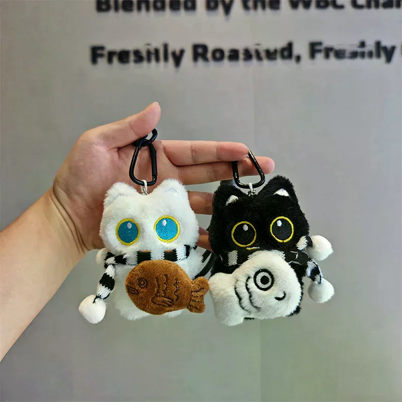 

Squeaky Cartoon Plush Black White Cat Doll Toy Keychain Bag Pendant Charms Car Keyring Accessories For Couples Kawaii Gift
