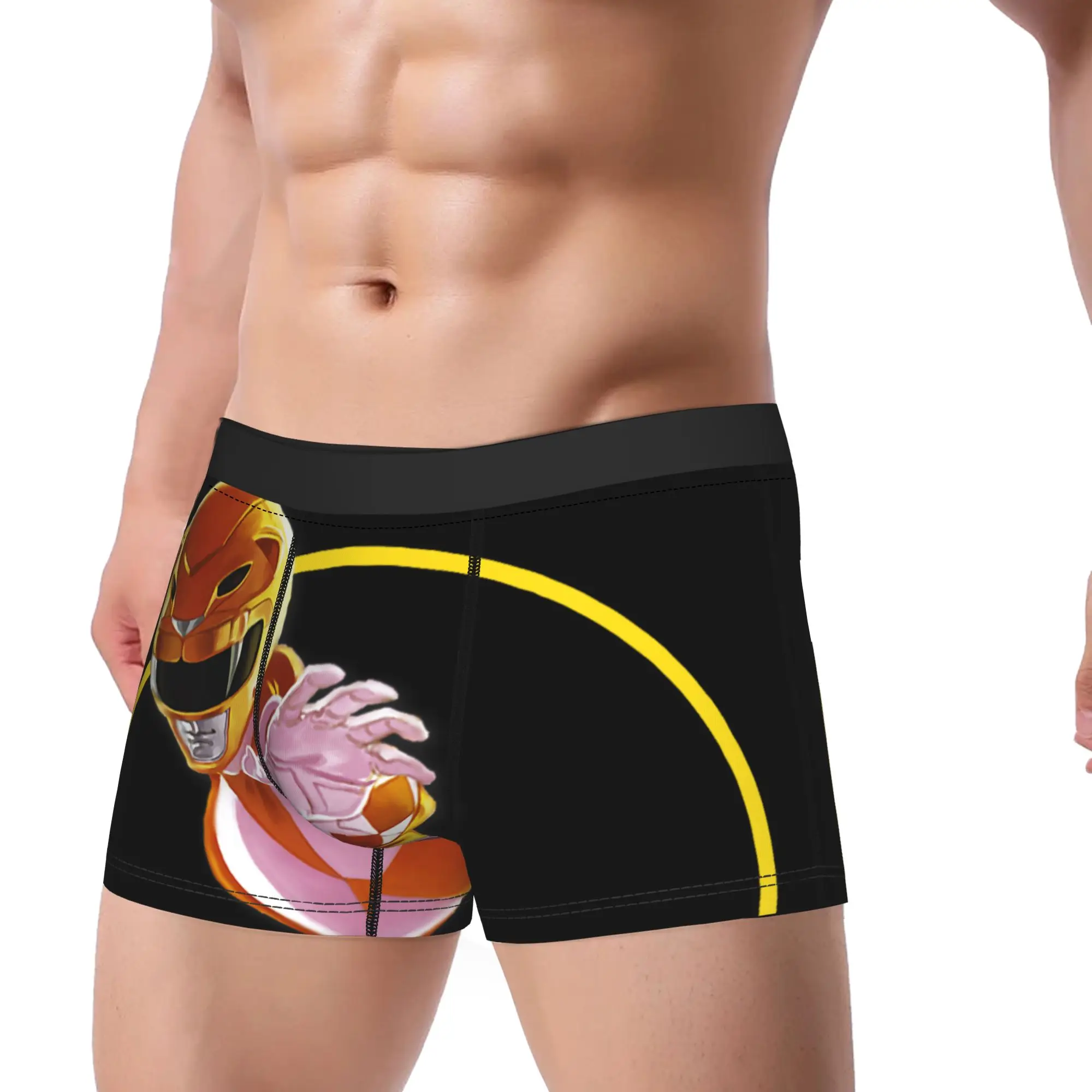 boxers Power Rangers Yellow Ranger Karate Action Circle Portrait Underpants Male Underwear Sexy Shorts Boxer Briefs