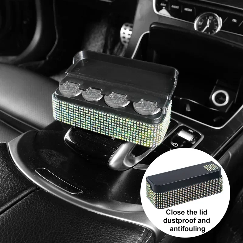 Rhinestone Crystal Car Coin Storage Box Home Dual Purpose Change Box Creative Organizer Coins Purse Euro Dispenser Holder Case