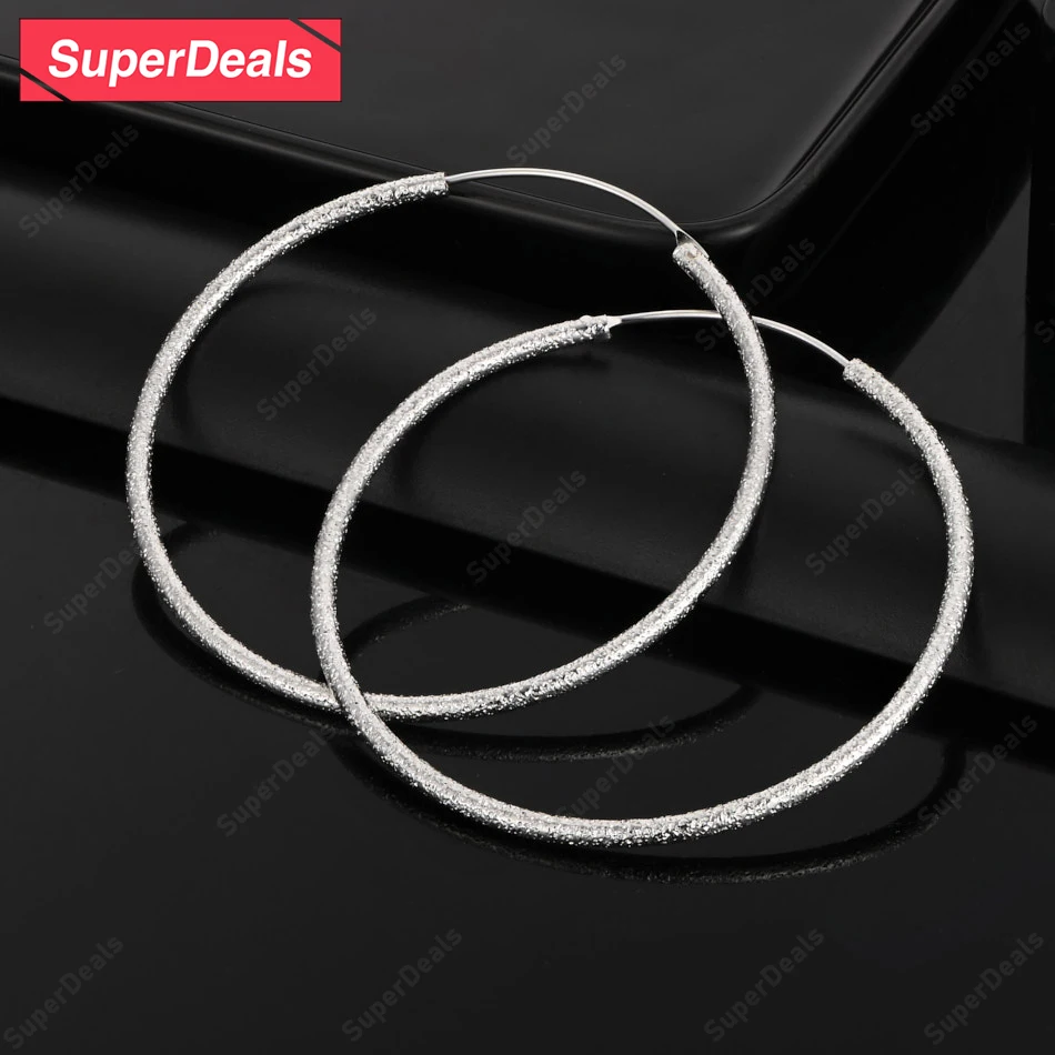 

SuperDeals 925 Sterling Silver 35mm 50mm 60mm Big Round Hoop Earrings Lady Party Fashion Temperament Earrings Charm Jewelry Gift
