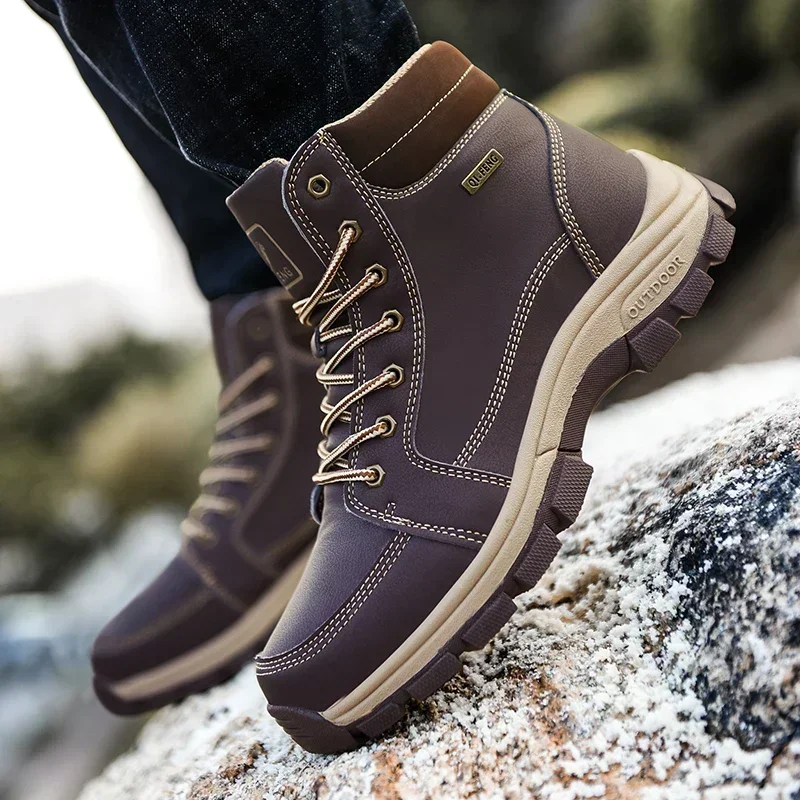 High-Top Men Hiking Boot Winter Outdoor Shoes Lace-Up Non-slip Outdoor Sports Casual Man Trekking Boots Cotton-padded Shoes