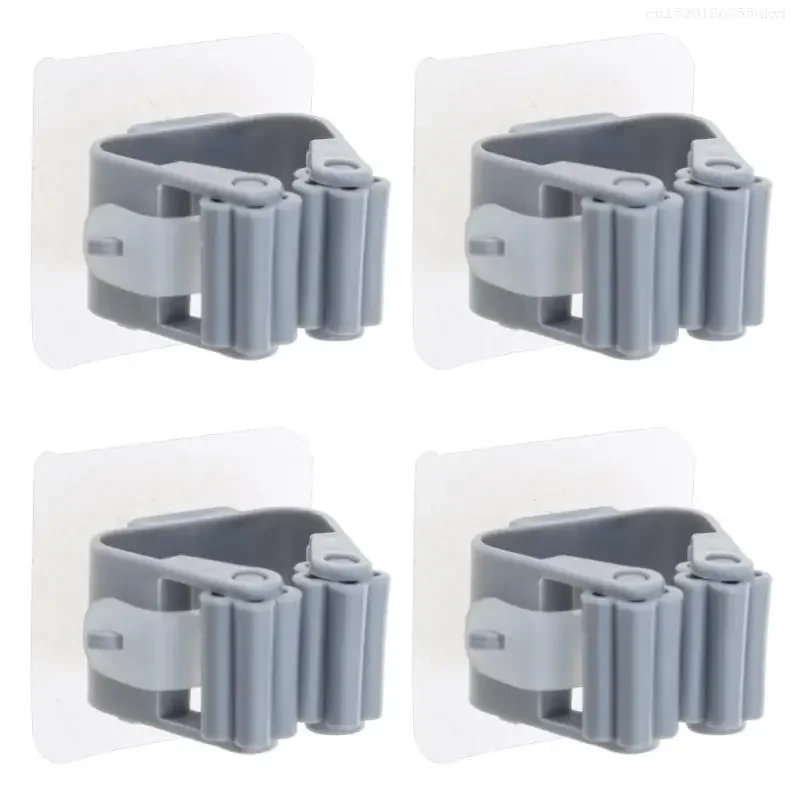 4PCS Mop Broom Holder Wall Mounted Broom Clip Mop Grippers Self-Adhesive Racks F1FB