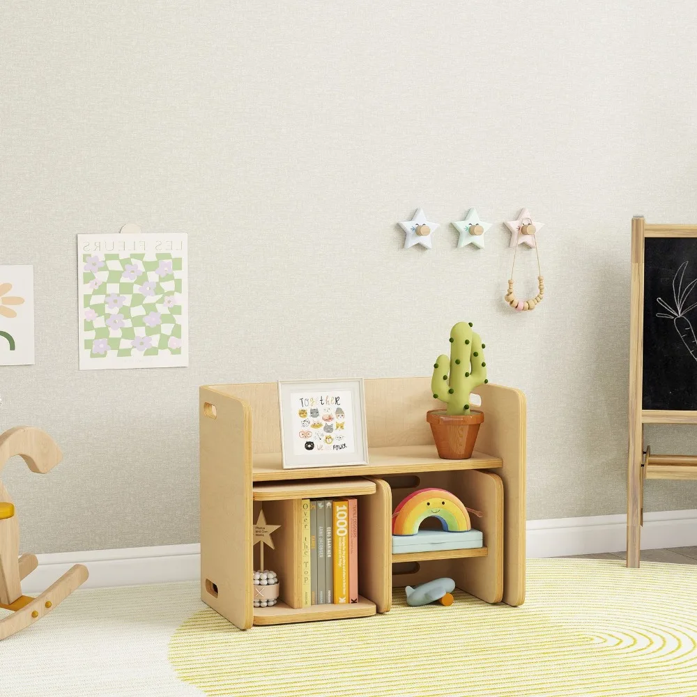 Kids Table and Chair Set, Wooden Activity Table with Chairs, Natural