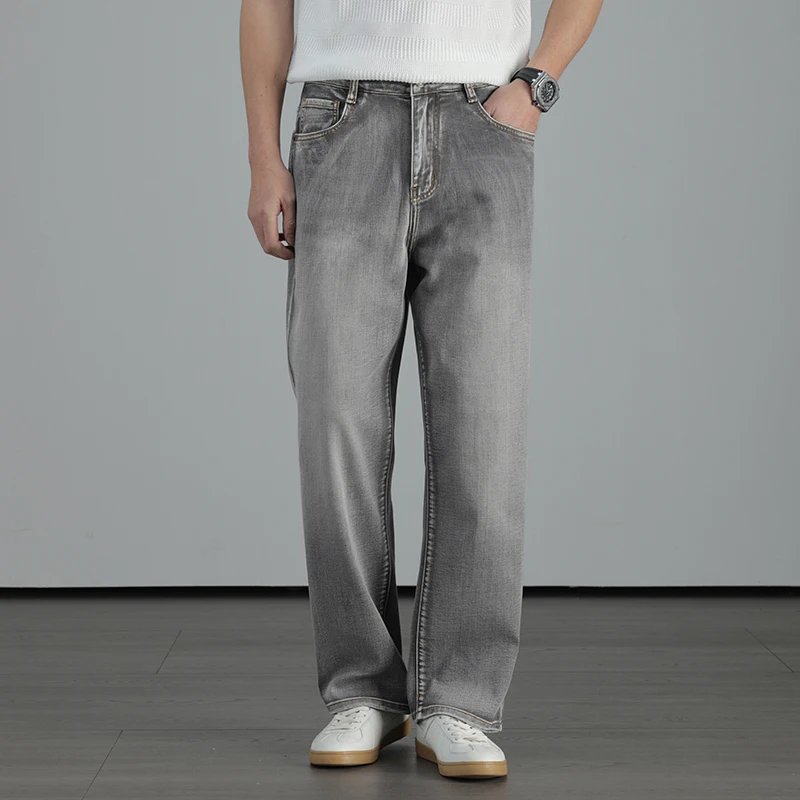 

Summer lyocell denim thin jeans for men High quality clothing business casual straight leg loose young men lightweight trousers
