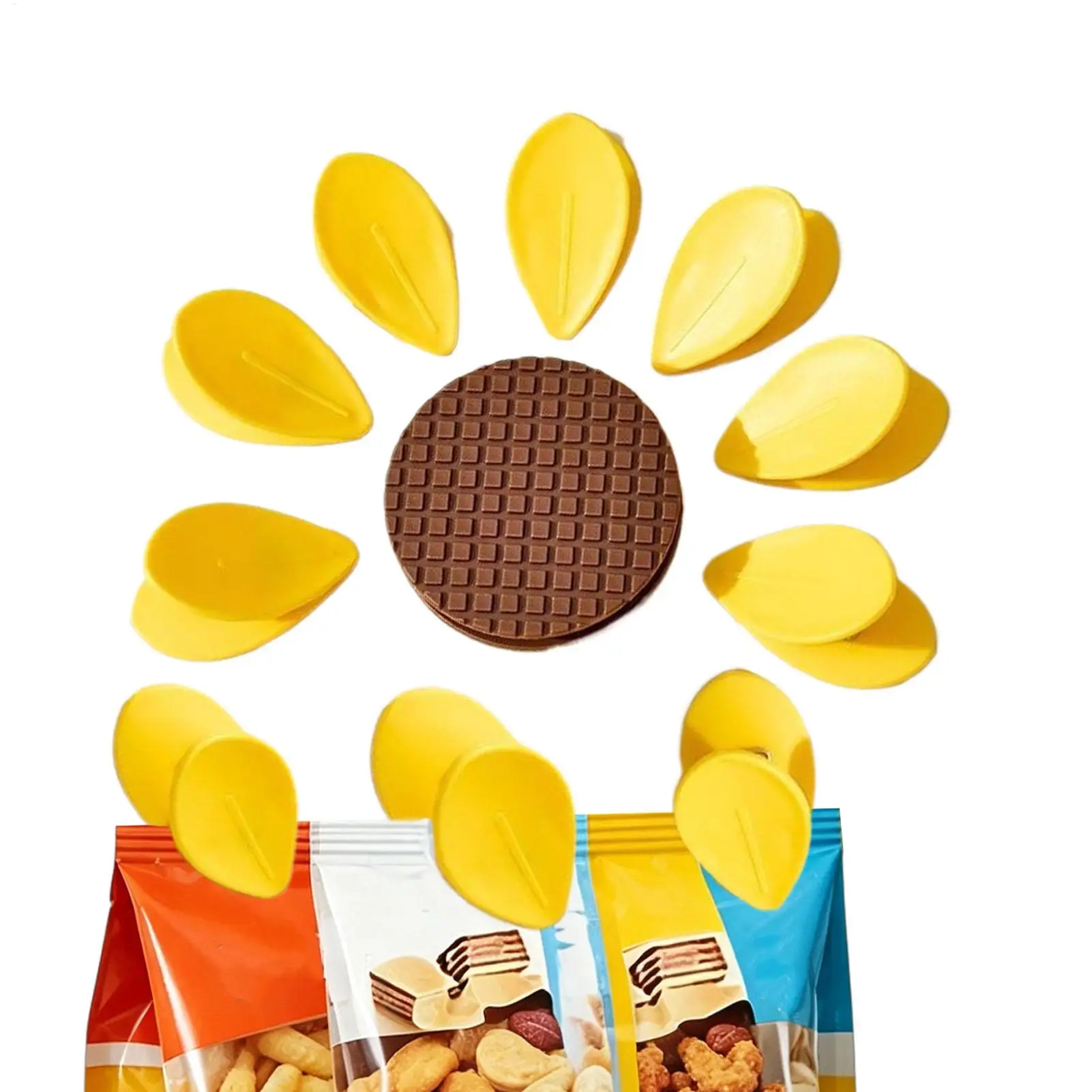 10 Pieces Cute Sunflower Petal-Shaped Reusable Magnetic Chip Clips Food Sealing Magnet Clips For Snacks Pasta Bread Cereal