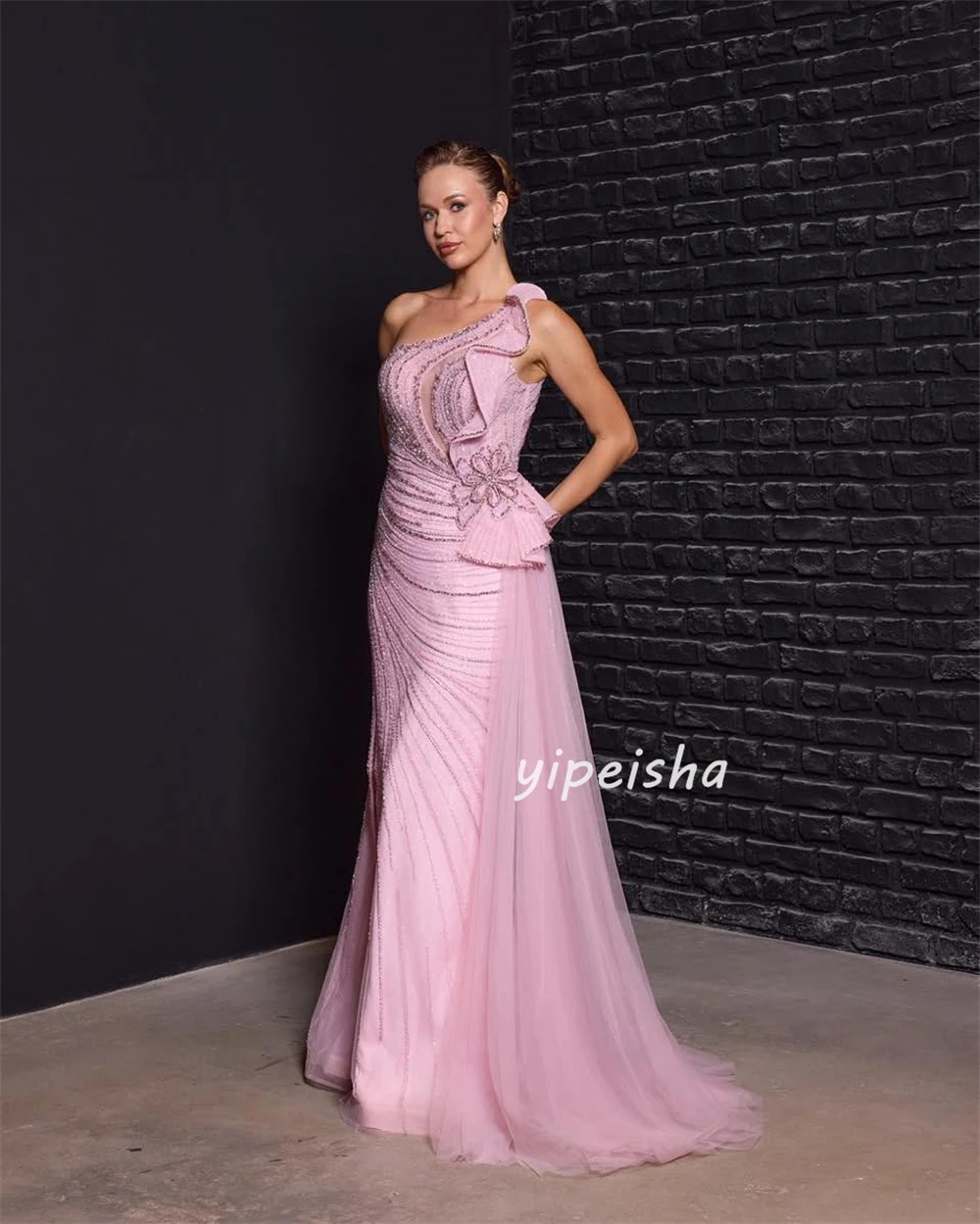 Sukienki koktajlowe syreny z tiulu, zdobione cekinami i koralikami, szyte na miarę, wykwintne, eleganckie, z jednym ramieniem, długie sukienki wieczorowe.