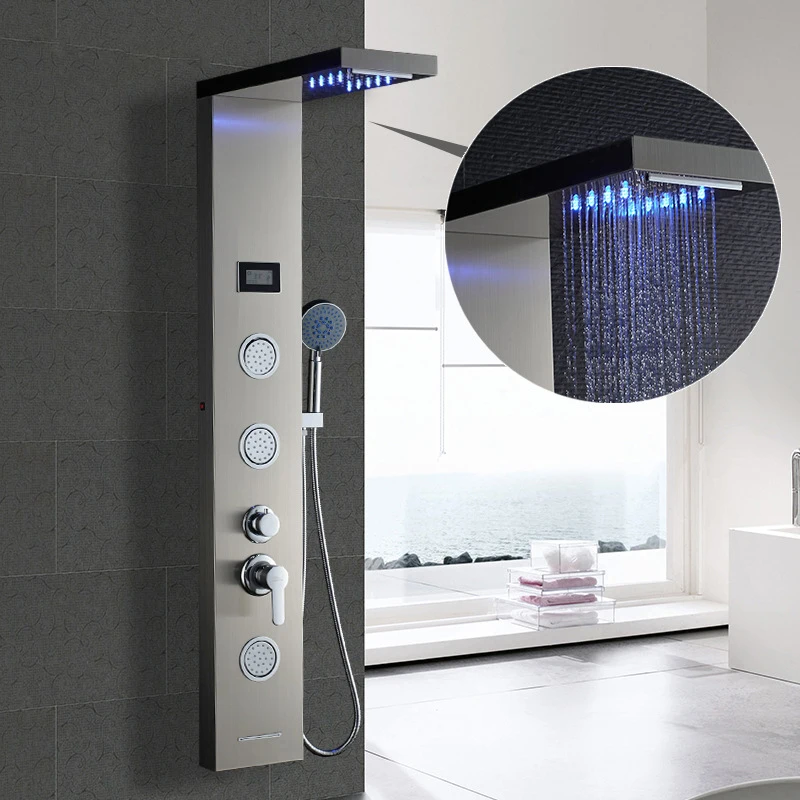 Luxury Led Rain Shower Head Bathroom Stainless Steel Wall Mounted Waterfall Shower Panels