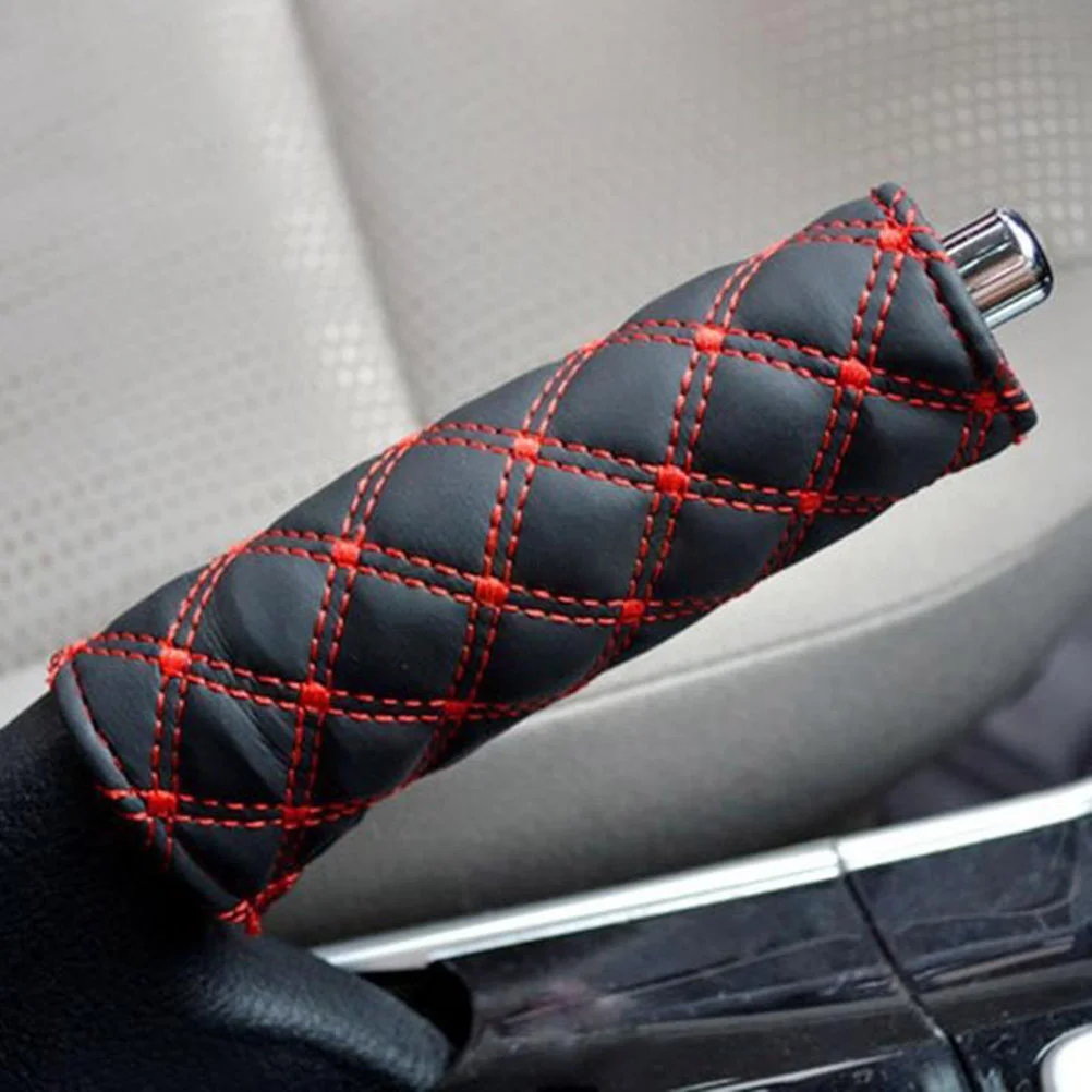 2pcs Car Accessory Decoration Auto Hand Brake Cover Gear Sets (Red) Car Auto Hand Brake Cover Gear Handle Brake Cover