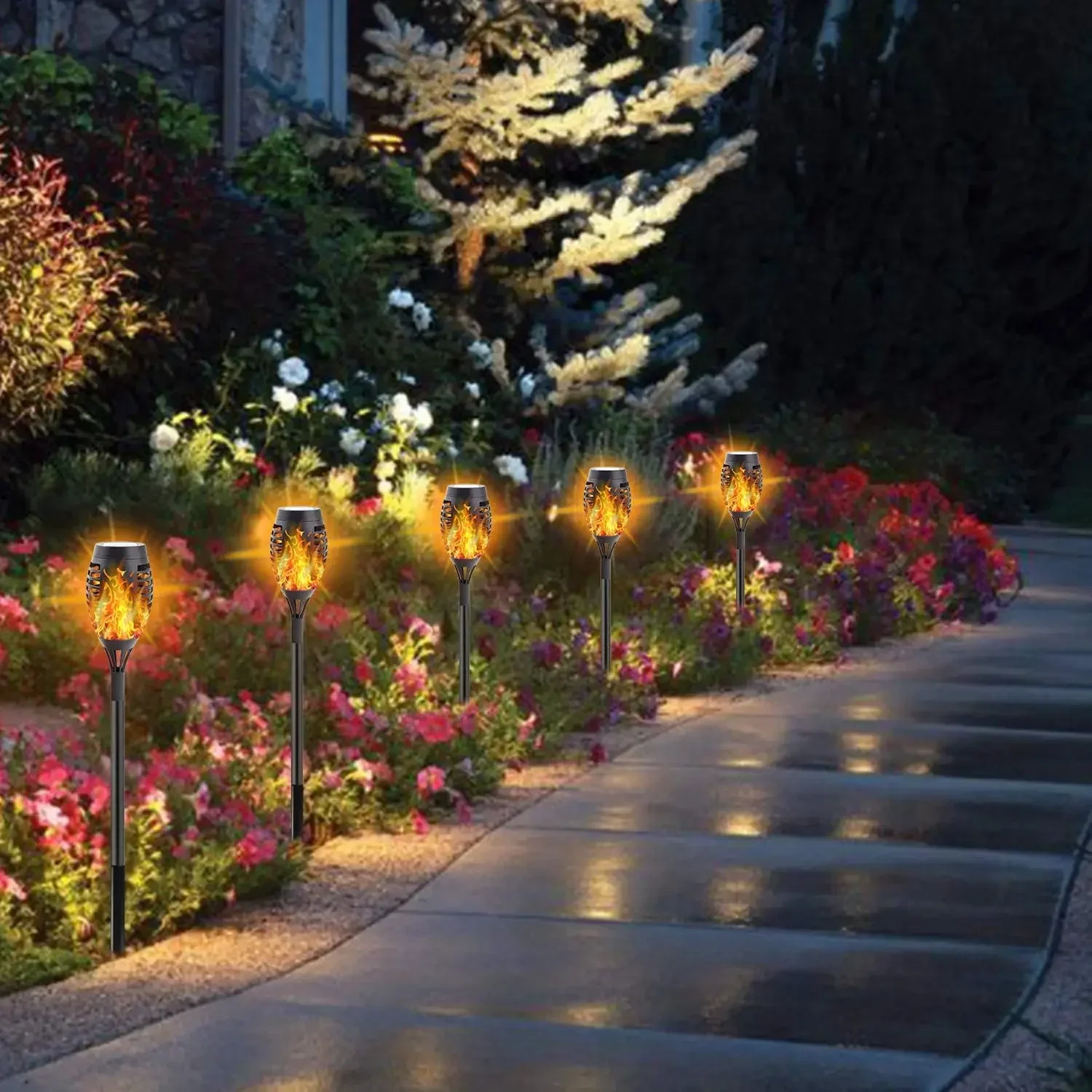 Solar-Gartenfackel mit Flackerlicht, 96 LED Solarleuchten, Wasserdichte Deko-Landschaftsbeleuchtung für Rasen und Wege – Detail 12