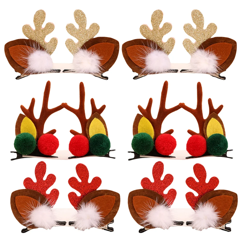 

6 Pcs Christmas Hair Clips Headdress Gift Gold Powder Pin Accessories Adorable Hairpin Non-woven Fabric Kids Child The