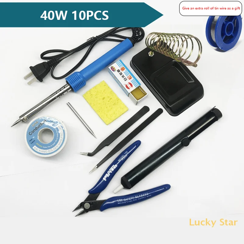 40W Electric Soldering Irons Set Lead-Free With Iron Stand Solder Wire Rosin Tweezers Repair Welding Tools For Electronics