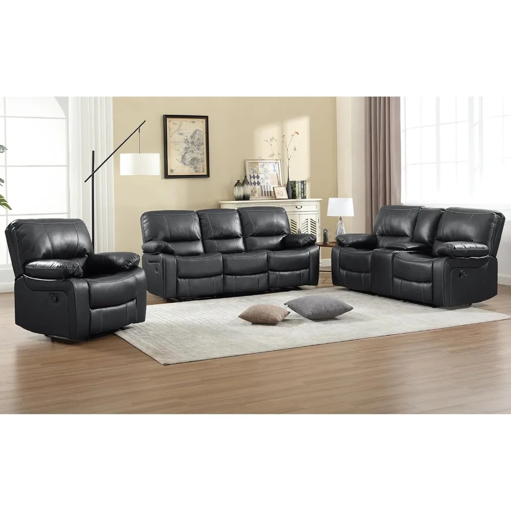 Electric sofa Faux Leather Manual Recliner Sofa Set,Reclining Sofa and 3 Seat Recliner Sofa,Couch Furniture Set for Living Room