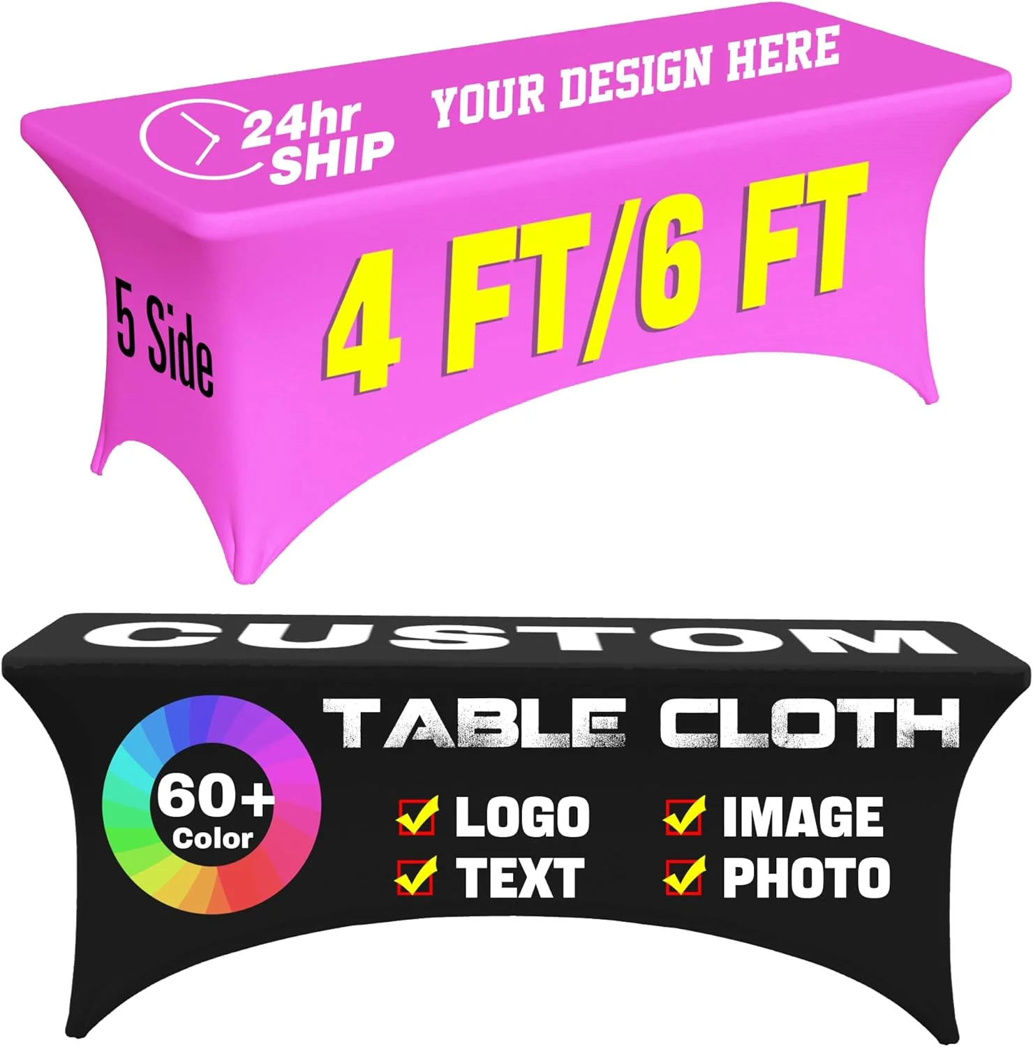 

Custom Table Cloth with Business Logo or Your Text, Personalized 4FT/6FT Table Cloths for Parties, Weddings, Trade Shows, Vendor